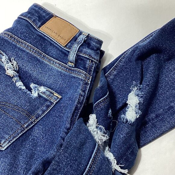 American Eagle Mom Jeans Stretch Distressed Size 0 Raw Hem - Picture 5 of 14